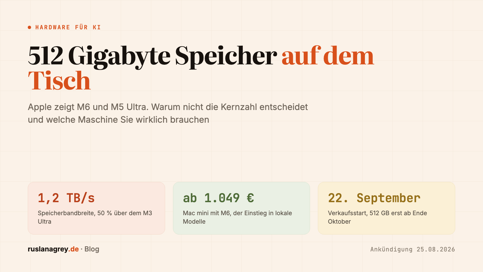 Apple verkauft keinen Computer mehr, sondern einen Arbeitsplatz für KI. M6 und M5 Ultra