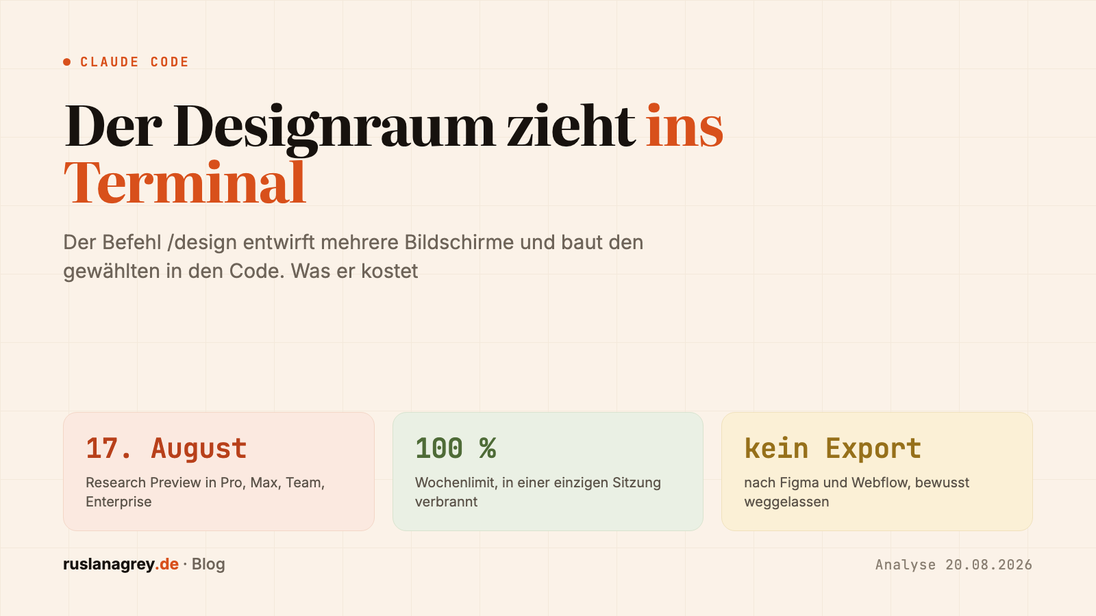 Der Befehl /design in Claude Code entwirft mehrere Varianten einer Oberfläche und baut die gewählte in den Code ein
