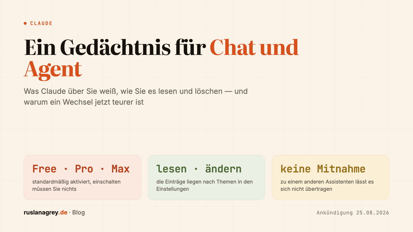 Claude hat jetzt ein gemeinsames Gedächtnis. Der Agent weiß dasselbe wie der Chat